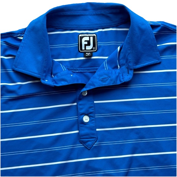 Footjoy FJ Performance Golf Short Sleeve Polo Mens Shirt L Blue Striped - Picture 1 of 11